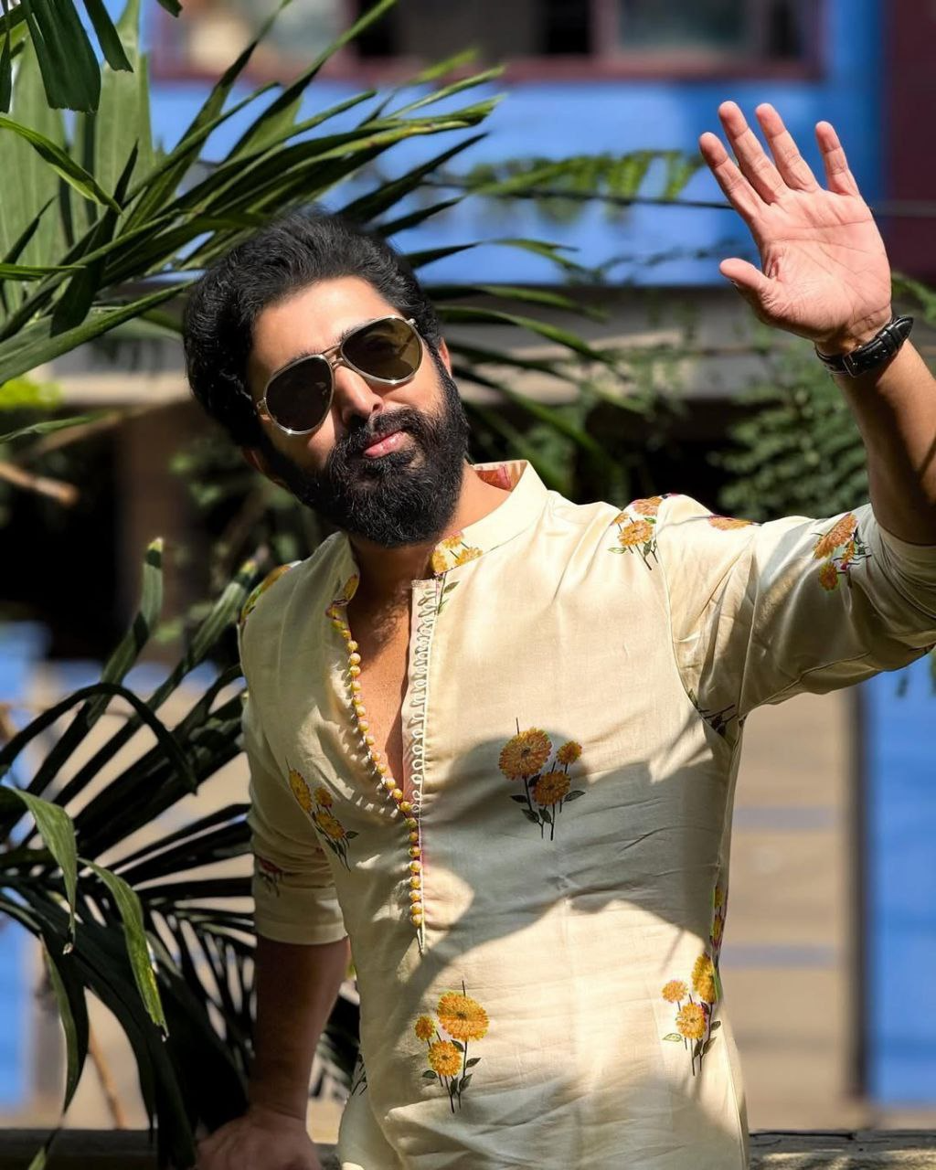YELLOW CHANDERI PRINTED KURTA + PAJAMA SET FOR MEN'S