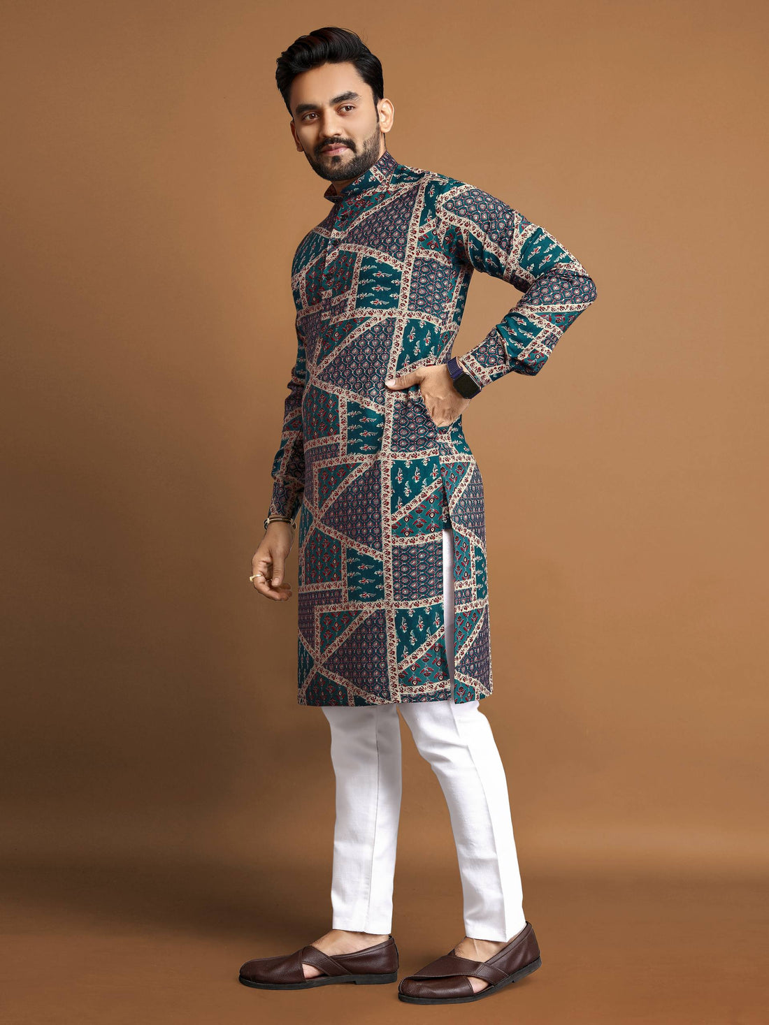 PREMIUM SOFT COTTON FOIL PRINT KURTA FOR MEN'S + PAJAMA (MULTI COLOR)