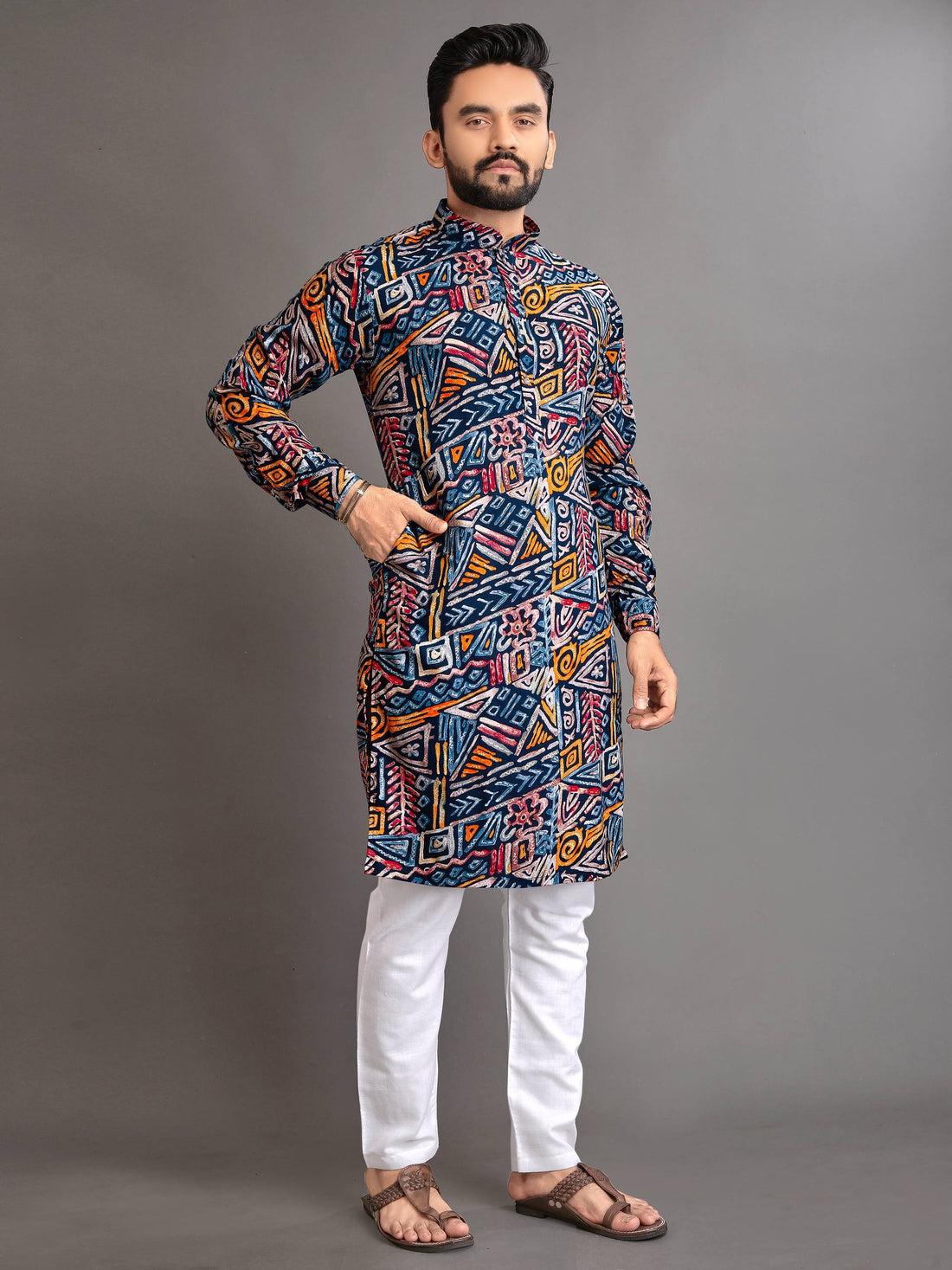 PREMIUM SOFT COTTON FOIL PRINT KURTA FOR MEN'S + PAJAMA (MULTI COLOR)